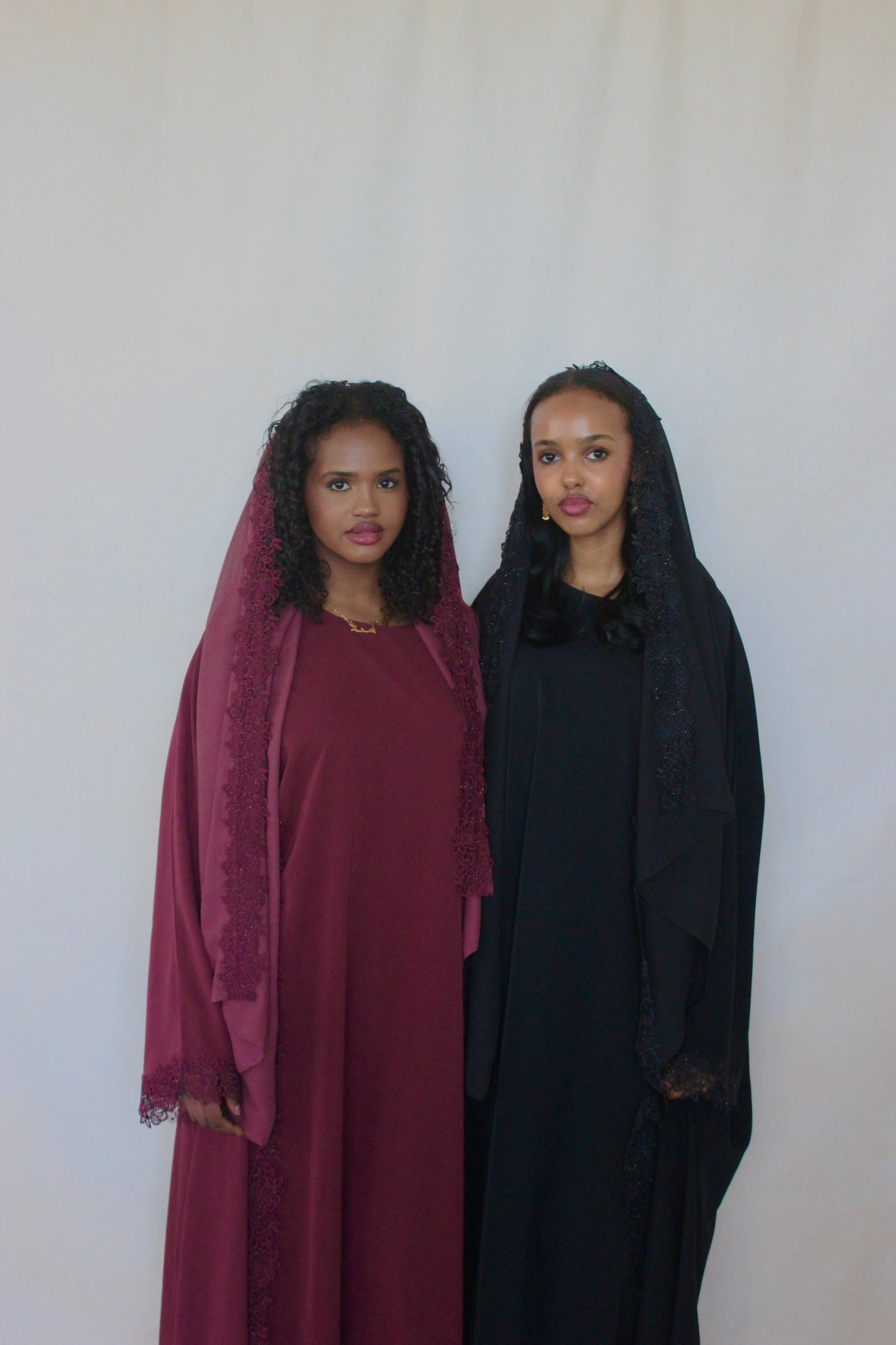 Lace Abaya Set - Burgundy