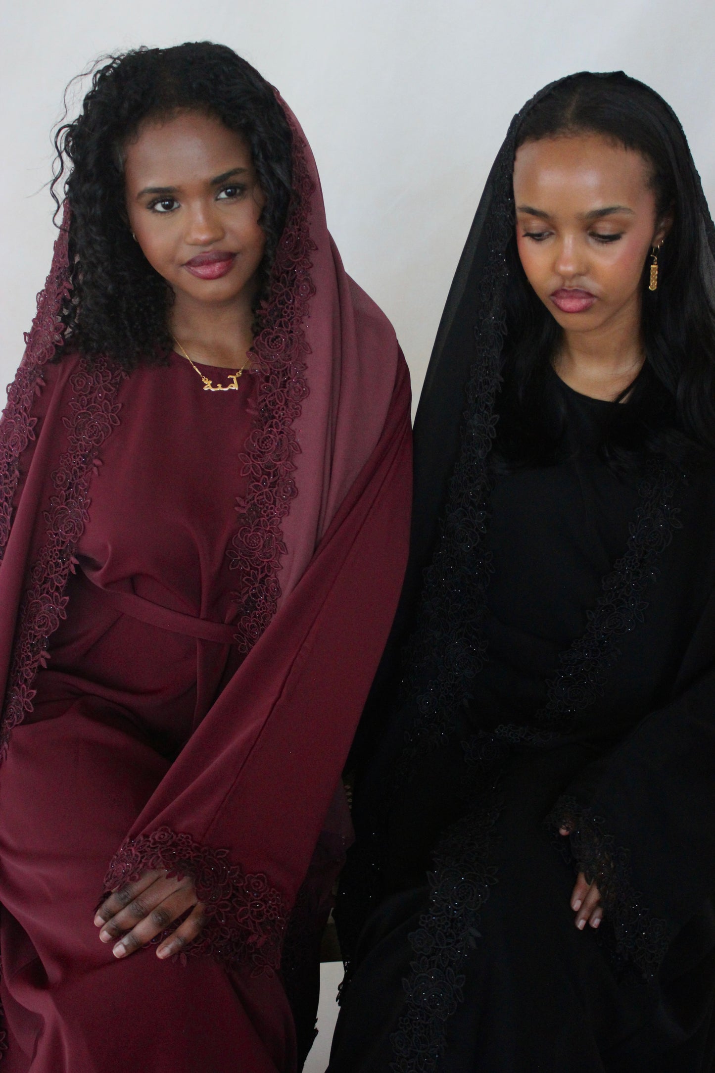 Lace Abaya Set - Burgundy