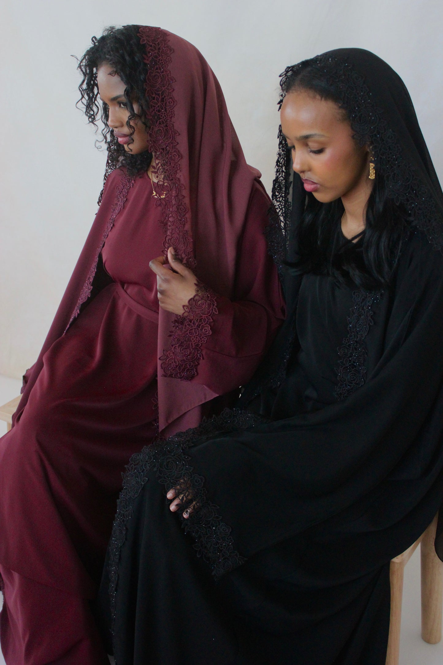 Lace Abaya Set - Burgundy