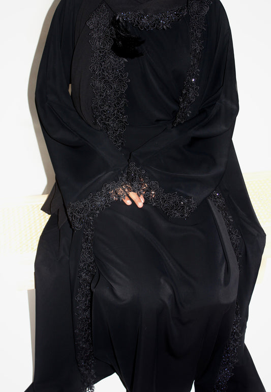 Lace Abaya Set - Black
