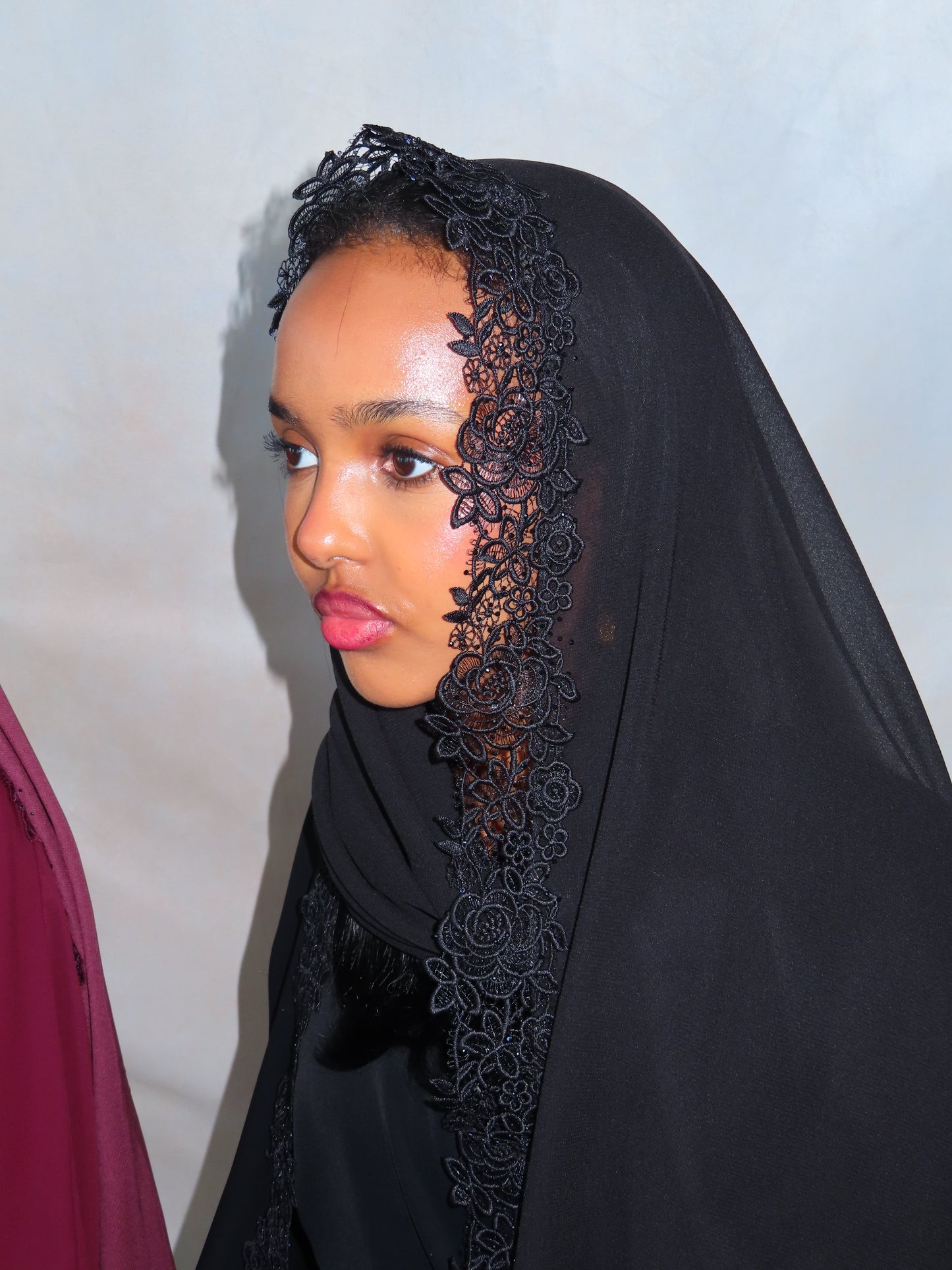 Lace Abaya Set - Black