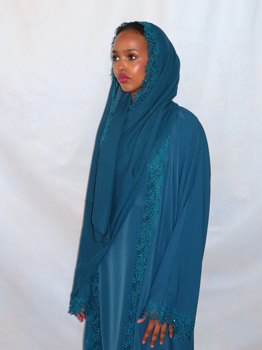 Lace Abaya Set - Teal