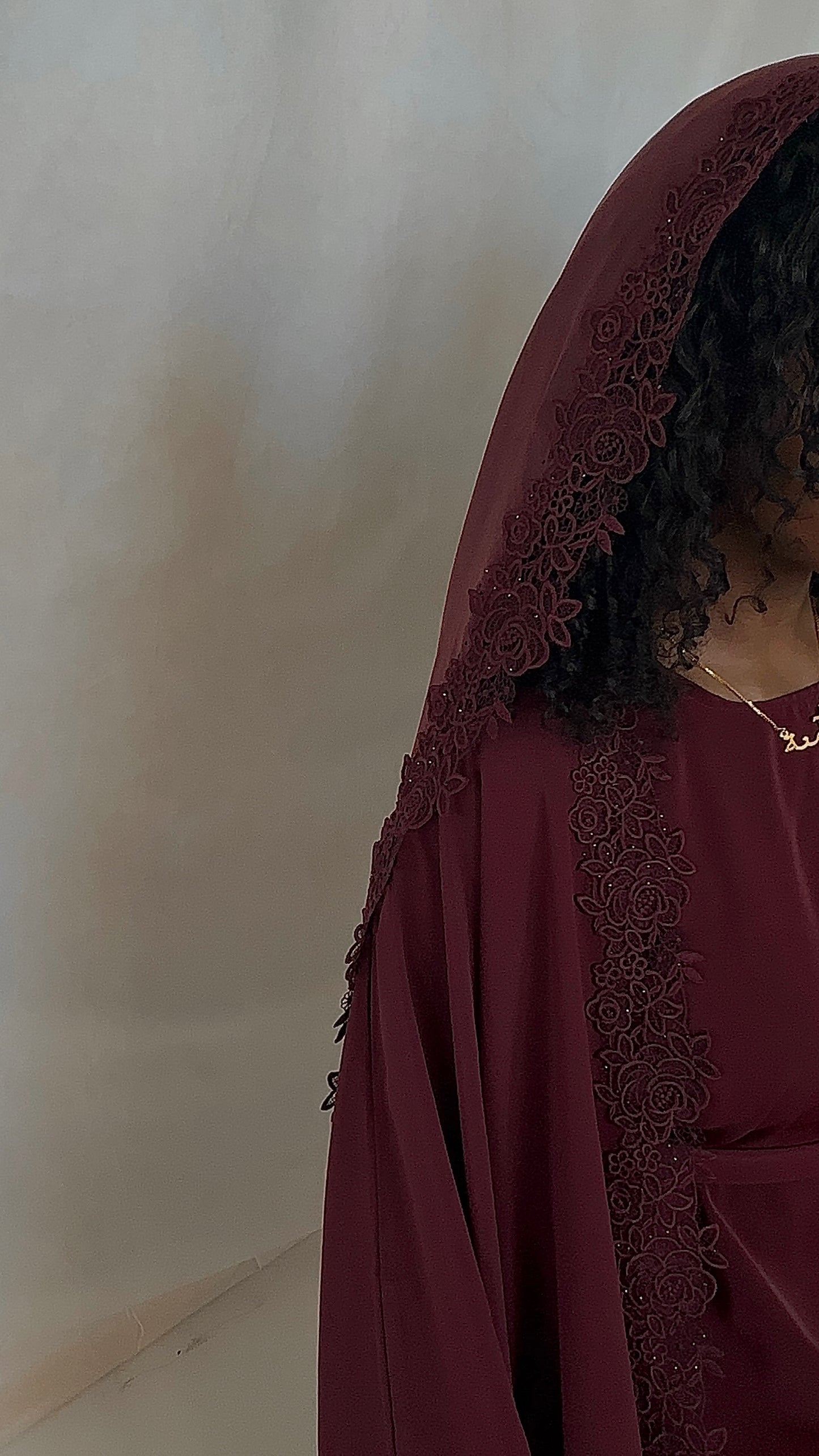 Lace Abaya Set - Burgundy