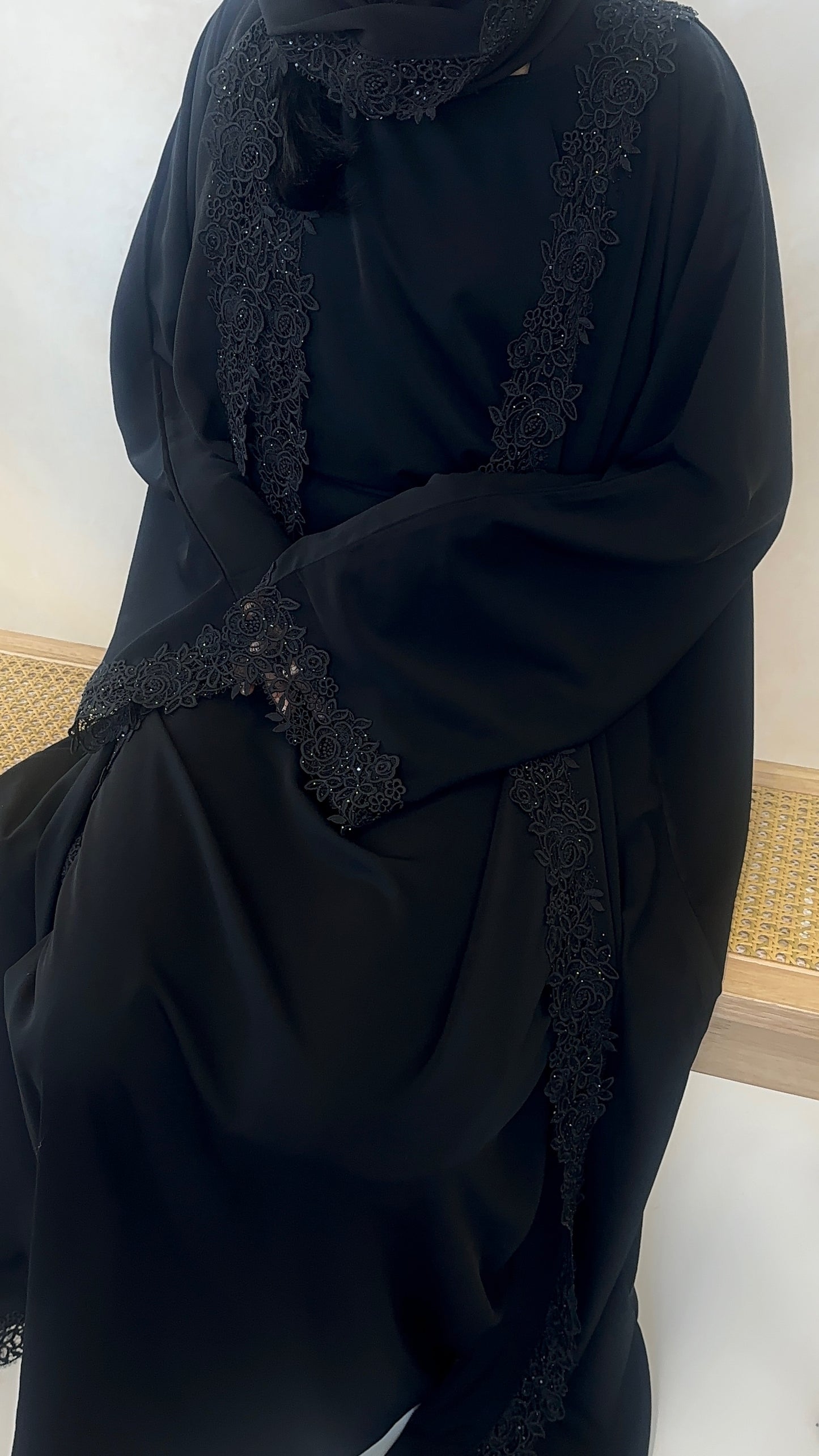 Lace Abaya Set - Black