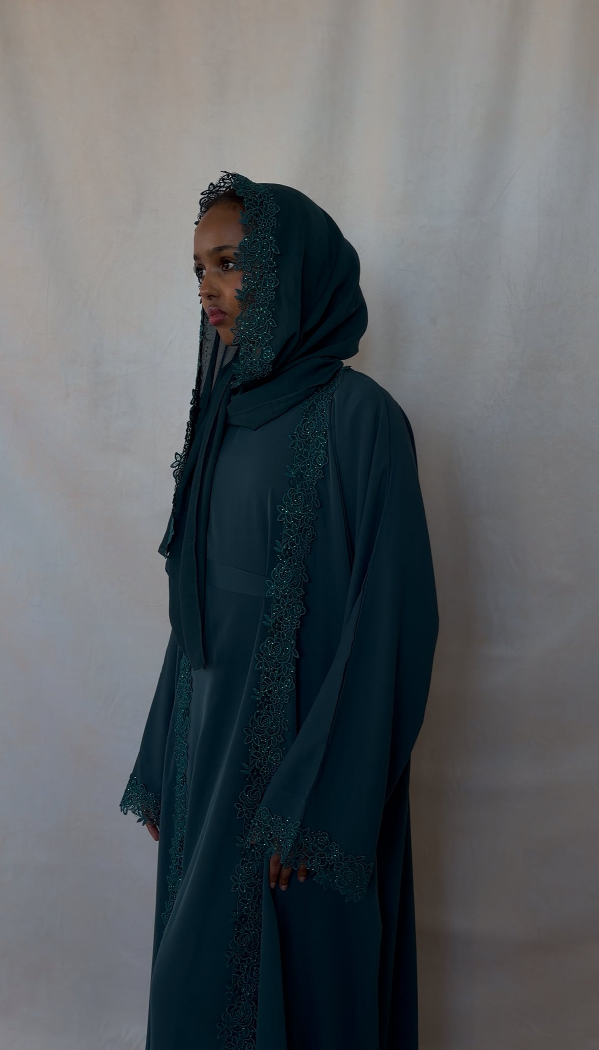 Lace Abaya Set - Teal